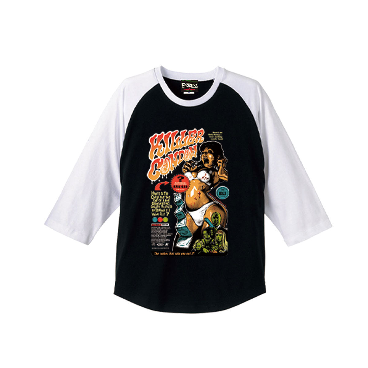 KILLER CONDOM” original version 3/4 sleeve T-shirt – EROSTIKA