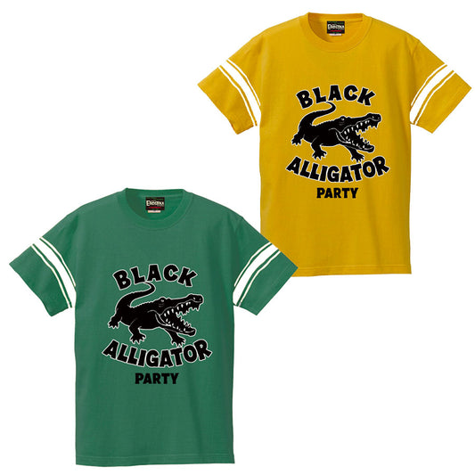 "BLACK ALLIGATOR PARTY"  LINE T-SHIRT / FLOCKY PRINT