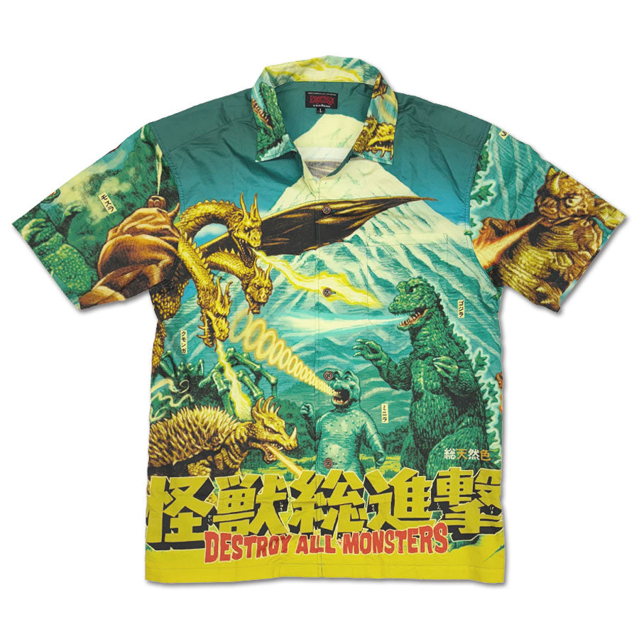 怪獣総進撃 アロハシャツ ゴジラ 総天然色 erostika Destroy All Monsters” Open Shirt – EROSTIKA