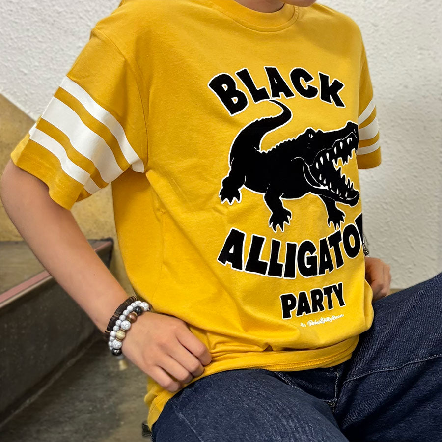 "BLACK ALLIGATOR PARTY"  LINE T-SHIRT / FLOCKY PRINT