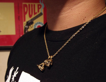 "EROSTIKA SKULL & GIRL" PENDANT TOP & CHAIN -Brass-